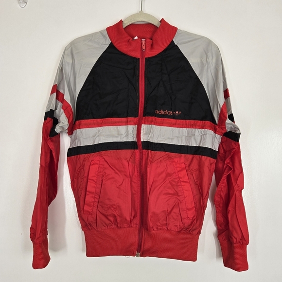 Adidas Windbreaker Jacket Men's S Full Zip Colorblock Zip Pockets VTG 1970S RED - Picture 1 of 16